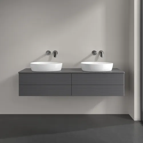 Bild von VILLEROY BOCH Antao Waschbeckenunterschrank, 4 Auszüge, 1600 x 360 x 500 mm, Front mit Struktur, Anthracite Matt Lacquer / Anthracite Matt Lacquer #K28110GK