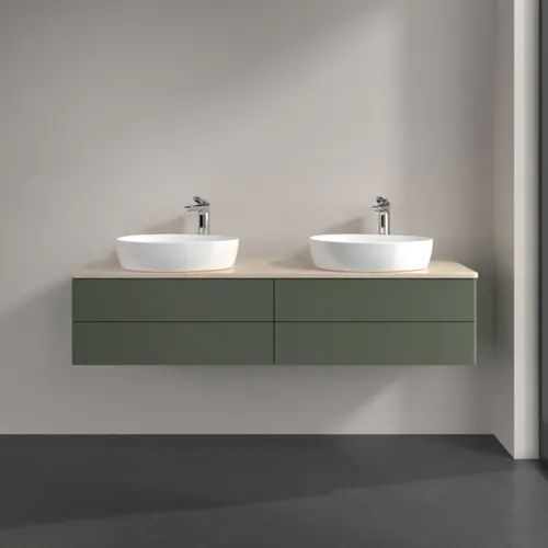 Bild von VILLEROY BOCH Antao Waschbeckenunterschrank, 4 Auszüge, 1600 x 360 x 500 mm, Front ohne Struktur, Leaf Green Matt Lacquer / Botticino #K28053HL