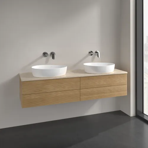 Bild von VILLEROY BOCH Antao Waschbeckenunterschrank, 4 Auszüge, 1600 x 360 x 500 mm, Front mit Struktur, Honey Oak / Botticino #K28113HN