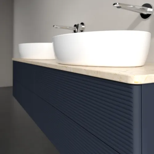 Bild von VILLEROY BOCH Antao Waschbeckenunterschrank, 4 Auszüge, 1600 x 360 x 500 mm, Front mit Struktur, Midnight Blue Matt Lacquer / Botticino #K28113HG