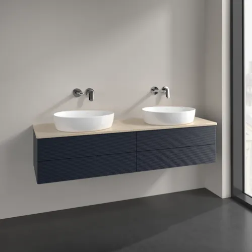 Bild von VILLEROY BOCH Antao Waschbeckenunterschrank, 4 Auszüge, 1600 x 360 x 500 mm, Front mit Struktur, Midnight Blue Matt Lacquer / Botticino #K28113HG