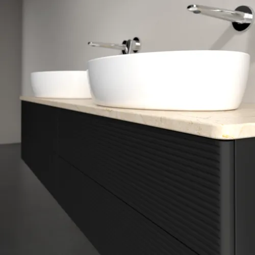 Bild von VILLEROY BOCH Antao Waschbeckenunterschrank, 4 Auszüge, 1600 x 360 x 500 mm, Front mit Struktur, Black Matt Lacquer / Botticino #K28113PD