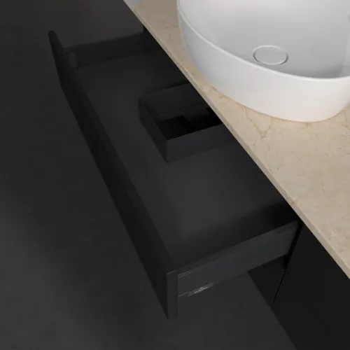 Bild von VILLEROY BOCH Antao Waschbeckenunterschrank, 4 Auszüge, 1600 x 360 x 500 mm, Front mit Struktur, Black Matt Lacquer / Botticino #K28113PD
