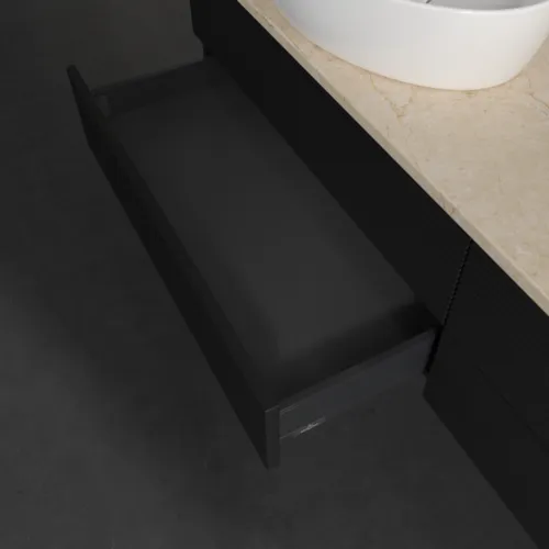 Bild von VILLEROY BOCH Antao Waschbeckenunterschrank, 4 Auszüge, 1600 x 360 x 500 mm, Front mit Struktur, Black Matt Lacquer / Botticino #K28113PD