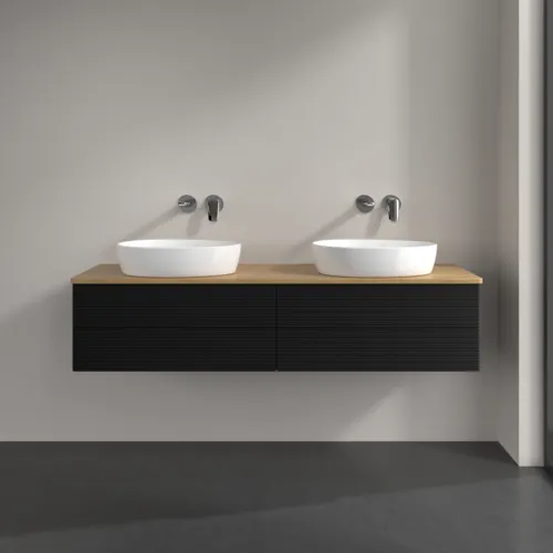 Bild von VILLEROY BOCH Antao Waschbeckenunterschrank, 4 Auszüge, 1600 x 360 x 500 mm, Front mit Struktur, Black Matt Lacquer / Honey Oak #K28111PD