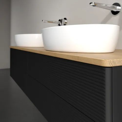 Bild von VILLEROY BOCH Antao Waschbeckenunterschrank, 4 Auszüge, 1600 x 360 x 500 mm, Front mit Struktur, Black Matt Lacquer / Honey Oak #K28111PD