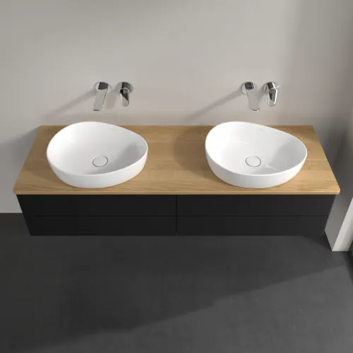 Bild von VILLEROY BOCH Antao Waschbeckenunterschrank, 4 Auszüge, 1600 x 360 x 500 mm, Front mit Struktur, Black Matt Lacquer / Honey Oak #K28111PD