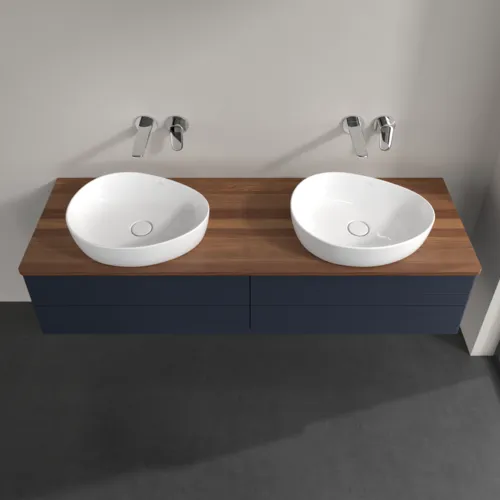 Bild von VILLEROY BOCH Antao Waschbeckenunterschrank, 4 Auszüge, 1600 x 360 x 500 mm, Front mit Struktur, Midnight Blue Matt Lacquer / Warm Walnut #K28112HG