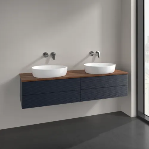 Bild von VILLEROY BOCH Antao Waschbeckenunterschrank, 4 Auszüge, 1600 x 360 x 500 mm, Front mit Struktur, Midnight Blue Matt Lacquer / Warm Walnut #K28112HG