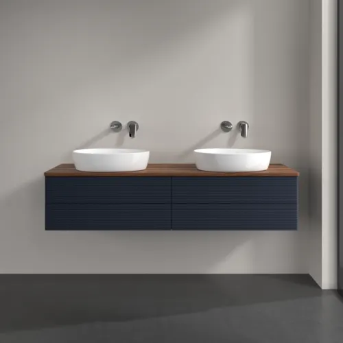 Bild von VILLEROY BOCH Antao Waschbeckenunterschrank, 4 Auszüge, 1600 x 360 x 500 mm, Front mit Struktur, Midnight Blue Matt Lacquer / Warm Walnut #K28112HG