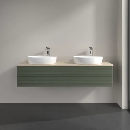 Bild von VILLEROY BOCH Antao Waschbeckenunterschrank, 4 Auszüge, 1600 x 360 x 500 mm, Front mit Struktur, Leaf Green Matt Lacquer / Botticino #K28153HL