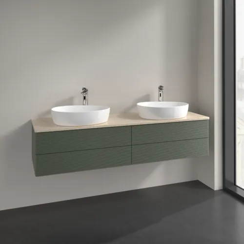 Bild von VILLEROY BOCH Antao Waschbeckenunterschrank, 4 Auszüge, 1600 x 360 x 500 mm, Front mit Struktur, Leaf Green Matt Lacquer / Botticino #K28153HL