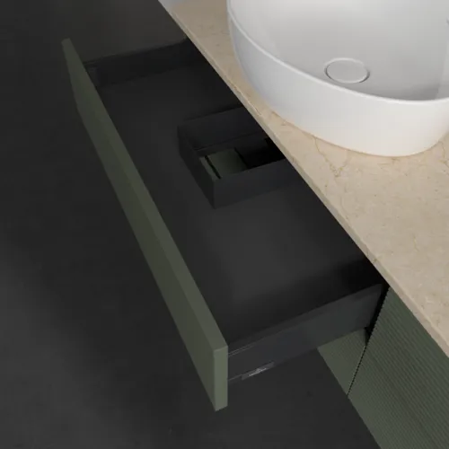 Bild von VILLEROY BOCH Antao Waschbeckenunterschrank, 4 Auszüge, 1600 x 360 x 500 mm, Front mit Struktur, Leaf Green Matt Lacquer / Botticino #K28153HL