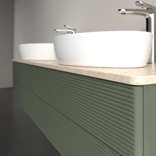 Bild von VILLEROY BOCH Antao Waschbeckenunterschrank, 4 Auszüge, 1600 x 360 x 500 mm, Front mit Struktur, Leaf Green Matt Lacquer / Botticino #K28153HL