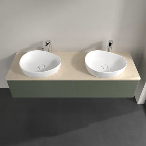 Bild von VILLEROY BOCH Antao Waschbeckenunterschrank, 4 Auszüge, 1600 x 360 x 500 mm, Front mit Struktur, Leaf Green Matt Lacquer / Botticino #K28153HL