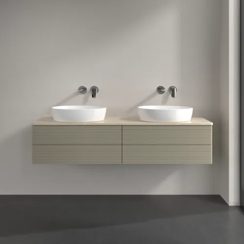 Bild von VILLEROY BOCH Antao Waschbeckenunterschrank, 4 Auszüge, 1600 x 360 x 500 mm, Front mit Struktur, Stone Grey Matt Lacquer / Botticino #K28113HK