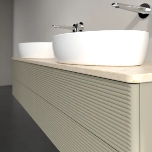 Bild von VILLEROY BOCH Antao Waschbeckenunterschrank, 4 Auszüge, 1600 x 360 x 500 mm, Front mit Struktur, Stone Grey Matt Lacquer / Botticino #K28113HK