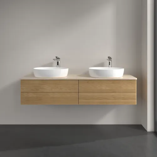 Bild von VILLEROY BOCH Antao Waschbeckenunterschrank, 4 Auszüge, 1600 x 360 x 500 mm, Front mit Struktur, Honey Oak / Botticino #K28153HN