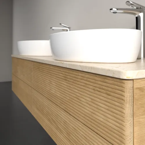Bild von VILLEROY BOCH Antao Waschbeckenunterschrank, 4 Auszüge, 1600 x 360 x 500 mm, Front mit Struktur, Honey Oak / Botticino #K28153HN