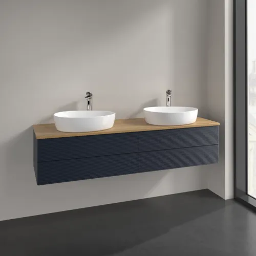 Bild von VILLEROY BOCH Antao Waschbeckenunterschrank, 4 Auszüge, 1600 x 360 x 500 mm, Front mit Struktur, Midnight Blue Matt Lacquer / Honey Oak #K28151HG