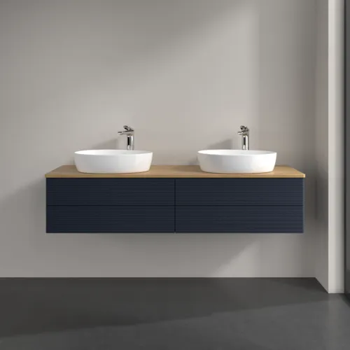 Bild von VILLEROY BOCH Antao Waschbeckenunterschrank, 4 Auszüge, 1600 x 360 x 500 mm, Front mit Struktur, Midnight Blue Matt Lacquer / Honey Oak #K28151HG