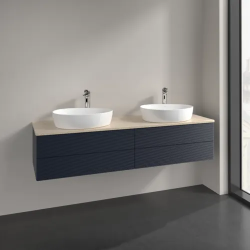 Bild von VILLEROY BOCH Antao Waschbeckenunterschrank, 4 Auszüge, 1600 x 360 x 500 mm, Front mit Struktur, Midnight Blue Matt Lacquer / Botticino #K28153HG