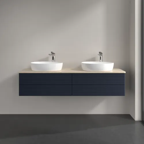 Bild von VILLEROY BOCH Antao Waschbeckenunterschrank, 4 Auszüge, 1600 x 360 x 500 mm, Front mit Struktur, Midnight Blue Matt Lacquer / Botticino #K28153HG
