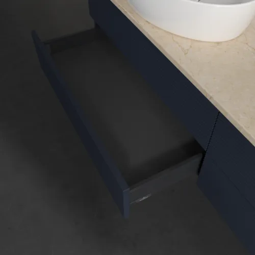 Bild von VILLEROY BOCH Antao Waschbeckenunterschrank, 4 Auszüge, 1600 x 360 x 500 mm, Front mit Struktur, Midnight Blue Matt Lacquer / Botticino #K28153HG