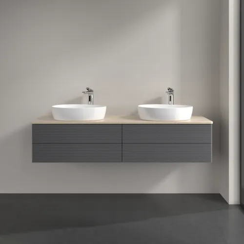 Bild von VILLEROY BOCH Antao Waschbeckenunterschrank, 4 Auszüge, 1600 x 360 x 500 mm, Front mit Struktur, Anthracite Matt Lacquer / Botticino #K28153GK