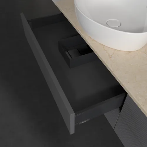 Bild von VILLEROY BOCH Antao Waschbeckenunterschrank, 4 Auszüge, 1600 x 360 x 500 mm, Front mit Struktur, Anthracite Matt Lacquer / Botticino #K28153GK