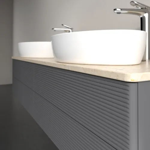 Bild von VILLEROY BOCH Antao Waschbeckenunterschrank, 4 Auszüge, 1600 x 360 x 500 mm, Front mit Struktur, Anthracite Matt Lacquer / Botticino #K28153GK