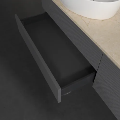 Bild von VILLEROY BOCH Antao Waschbeckenunterschrank, 4 Auszüge, 1600 x 360 x 500 mm, Front mit Struktur, Anthracite Matt Lacquer / Botticino #K28153GK