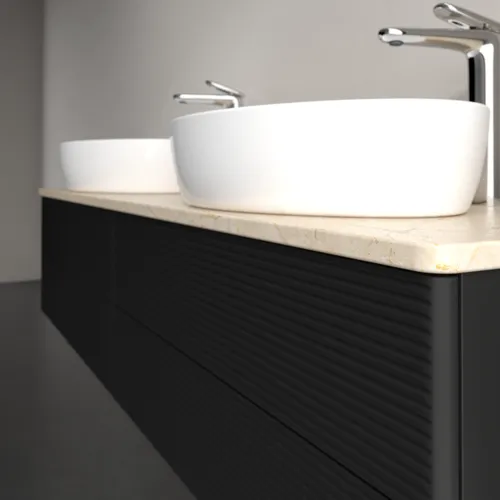 Bild von VILLEROY BOCH Antao Waschbeckenunterschrank, 4 Auszüge, 1600 x 360 x 500 mm, Front mit Struktur, Black Matt Lacquer / Botticino #K28153PD