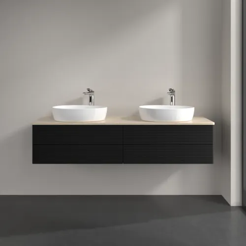Bild von VILLEROY BOCH Antao Waschbeckenunterschrank, 4 Auszüge, 1600 x 360 x 500 mm, Front mit Struktur, Black Matt Lacquer / Botticino #K28153PD