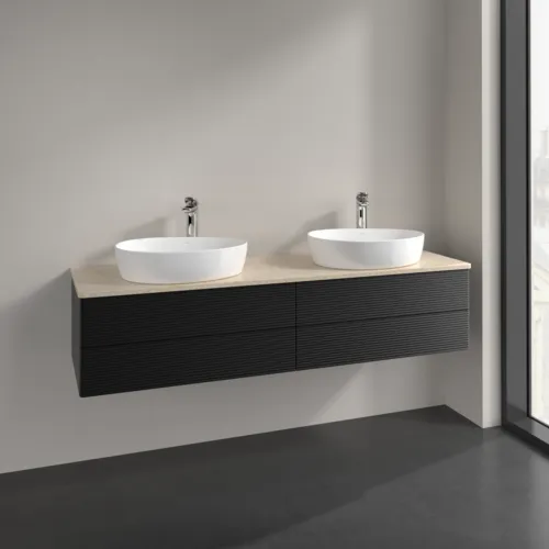 Bild von VILLEROY BOCH Antao Waschbeckenunterschrank, 4 Auszüge, 1600 x 360 x 500 mm, Front mit Struktur, Black Matt Lacquer / Botticino #K28153PD