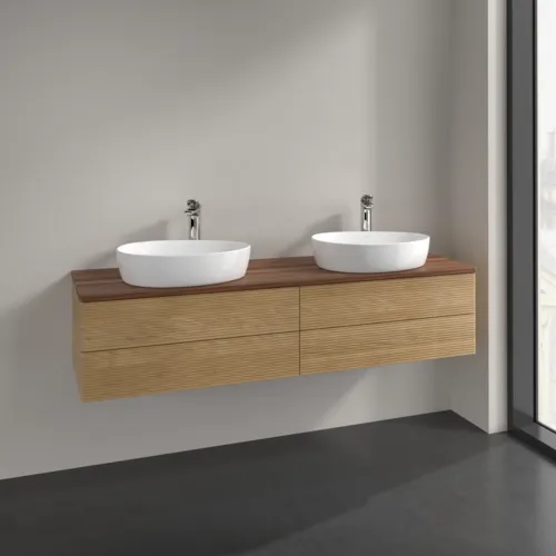 Bild von VILLEROY BOCH Antao Waschbeckenunterschrank, 4 Auszüge, 1600 x 360 x 500 mm, Front mit Struktur, Honey Oak / Warm Walnut #K28152HN