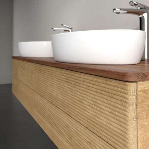 Bild von VILLEROY BOCH Antao Waschbeckenunterschrank, 4 Auszüge, 1600 x 360 x 500 mm, Front mit Struktur, Honey Oak / Warm Walnut #K28152HN