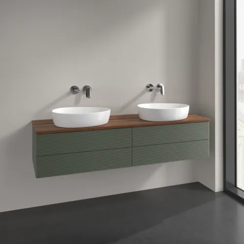 Bild von VILLEROY BOCH Antao Waschbeckenunterschrank, 4 Auszüge, 1600 x 360 x 500 mm, Front mit Struktur, Leaf Green Matt Lacquer / Warm Walnut #K28112HL