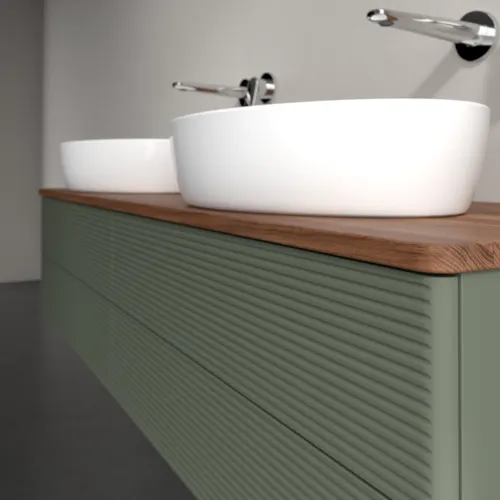 Bild von VILLEROY BOCH Antao Waschbeckenunterschrank, 4 Auszüge, 1600 x 360 x 500 mm, Front mit Struktur, Leaf Green Matt Lacquer / Warm Walnut #K28112HL