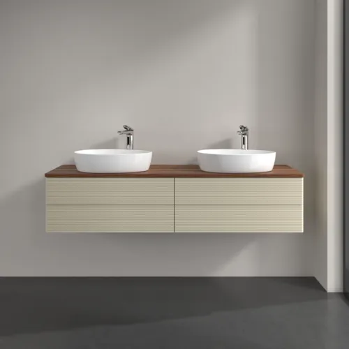 Bild von VILLEROY BOCH Antao Waschbeckenunterschrank, 4 Auszüge, 1600 x 360 x 500 mm, Front mit Struktur, Silk Grey Matt Lacquer / Warm Walnut #K28152HJ
