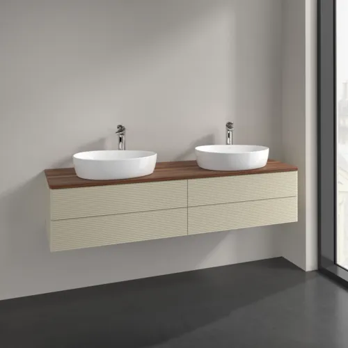 Bild von VILLEROY BOCH Antao Waschbeckenunterschrank, 4 Auszüge, 1600 x 360 x 500 mm, Front mit Struktur, Silk Grey Matt Lacquer / Warm Walnut #K28152HJ