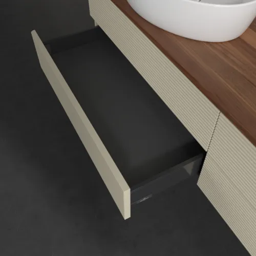 Bild von VILLEROY BOCH Antao Waschbeckenunterschrank, 4 Auszüge, 1600 x 360 x 500 mm, Front mit Struktur, Silk Grey Matt Lacquer / Warm Walnut #K28152HJ