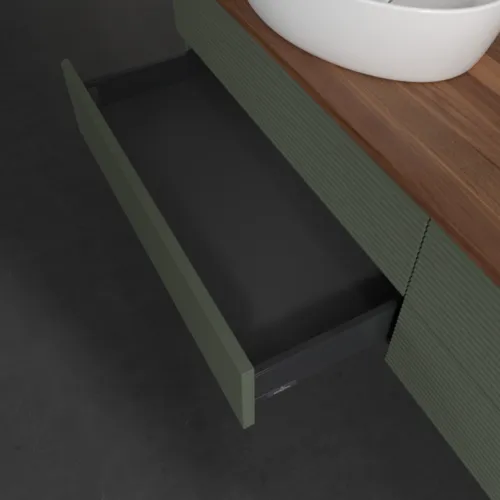 Bild von VILLEROY BOCH Antao Waschbeckenunterschrank, 4 Auszüge, 1600 x 360 x 500 mm, Front mit Struktur, Leaf Green Matt Lacquer / Warm Walnut #K28152HL