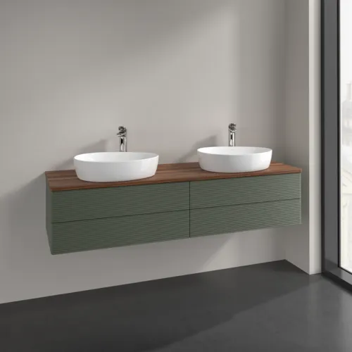 Bild von VILLEROY BOCH Antao Waschbeckenunterschrank, 4 Auszüge, 1600 x 360 x 500 mm, Front mit Struktur, Leaf Green Matt Lacquer / Warm Walnut #K28152HL