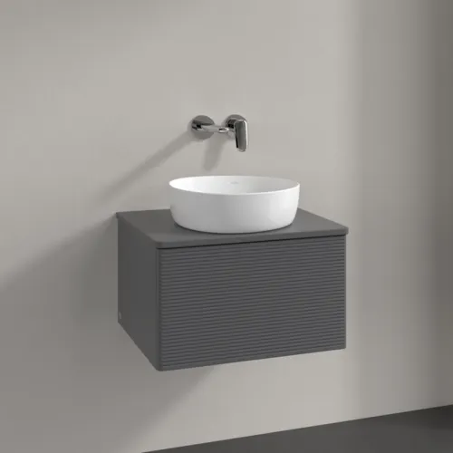 VILLEROY BOCH Antao Vanity unit, 1 pull-out compartment, 600 x 360 x 500 mm, Front with grain texture, Anthracite Matt Lacquer / Anthracite Matt Lacquer #K29110GK resmi