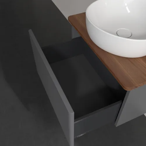 Picture of VILLEROY BOCH Antao Vanity unit, 1 pull-out compartment, 600 x 360 x 500 mm, Front with grain texture, Anthracite Matt Lacquer / Warm Walnut #K29112GK