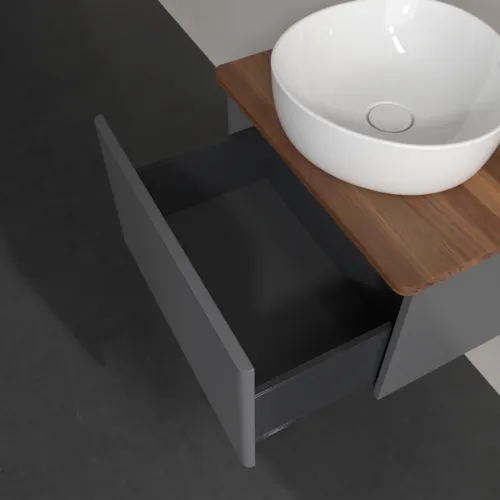 Picture of VILLEROY BOCH Antao Vanity unit, 1 pull-out compartment, 600 x 360 x 500 mm, Front with grain texture, Anthracite Matt Lacquer / Warm Walnut #K29112GK
