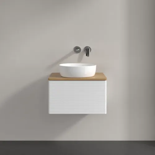 Bild von VILLEROY BOCH Antao Waschbeckenunterschrank, 1 Auszug, 600 x 360 x 500 mm, Front mit Struktur, White Matt Lacquer / Honey Oak #K29111MT