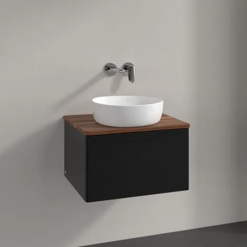 VILLEROY BOCH Antao Vanity unit, 1 pull-out compartment, 600 x 360 x 500 mm, Front with grain texture, Black Matt Lacquer / Warm Walnut #K29112PD resmi