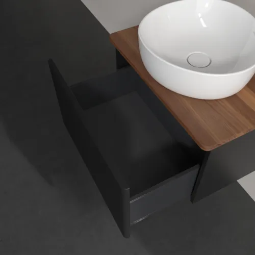 Obrázek VILLEROY BOCH Antao Vanity unit, 1 pull-out compartment, 600 x 360 x 500 mm, Front with grain texture, Black Matt Lacquer / Warm Walnut #K29112PD